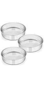 E-far 6 Inch Cake Pan Set of 3, Stainless Steel Round Smash Cake Baking Pans Tins, Non-Toxic & Healthy, Mirror Finish & Dishwasher Safe