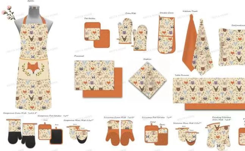 Oven Mitts Cotton Fashion Cute Fox Design 1 pair Heat Resistant Oven Gloves Safe Cooking Baking Grilling Barbecue Machine Washable (fox, oven mitts)