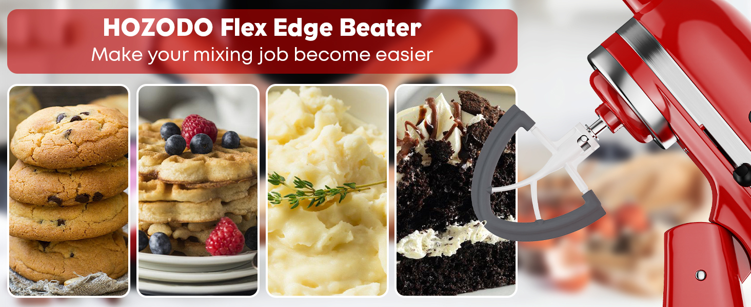 Flex Edge Beater for KitchenAid Mixer, 4.5-5 Quart for KitchenAid Mixer Attachments, Fits Tilt-Head for Kitchen Aid Paddle with Scraper for Kitchen Aid Accessories and Attachments by HOZODO