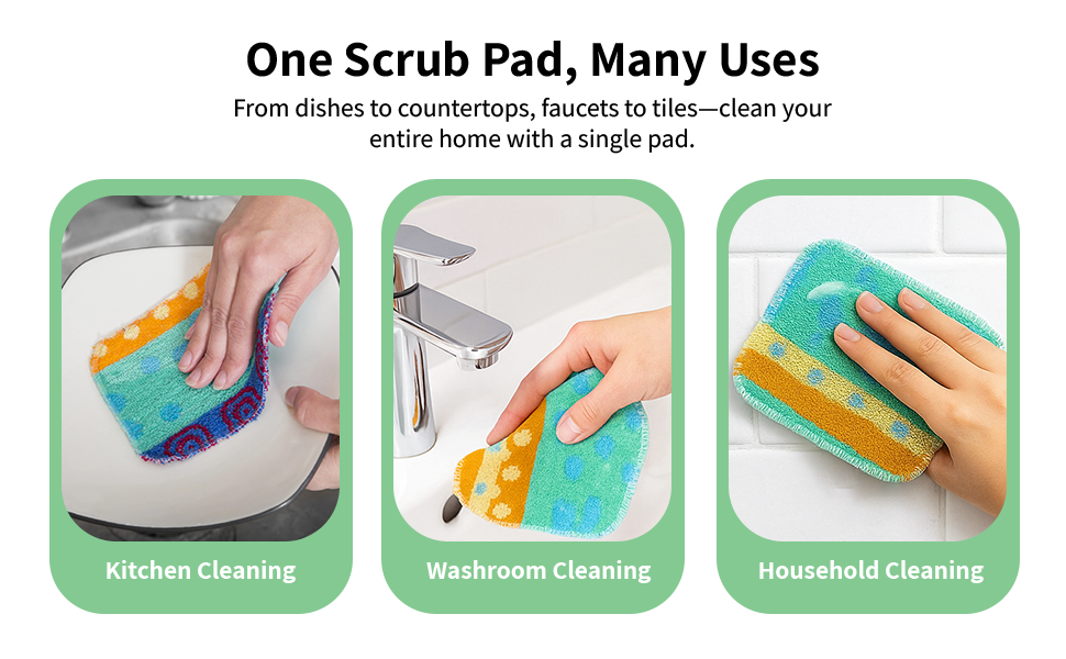 Set of 4 Premium Paperless Kitchen Dish Wash Scrubs – Sponge Scour Pads Made of 100% Natural Organic Fibers W/Non-Toxic Coat – Non-Scratch Surface – 5” x 6.5” – Ideal for Kitchen, Bathroom Cleaning