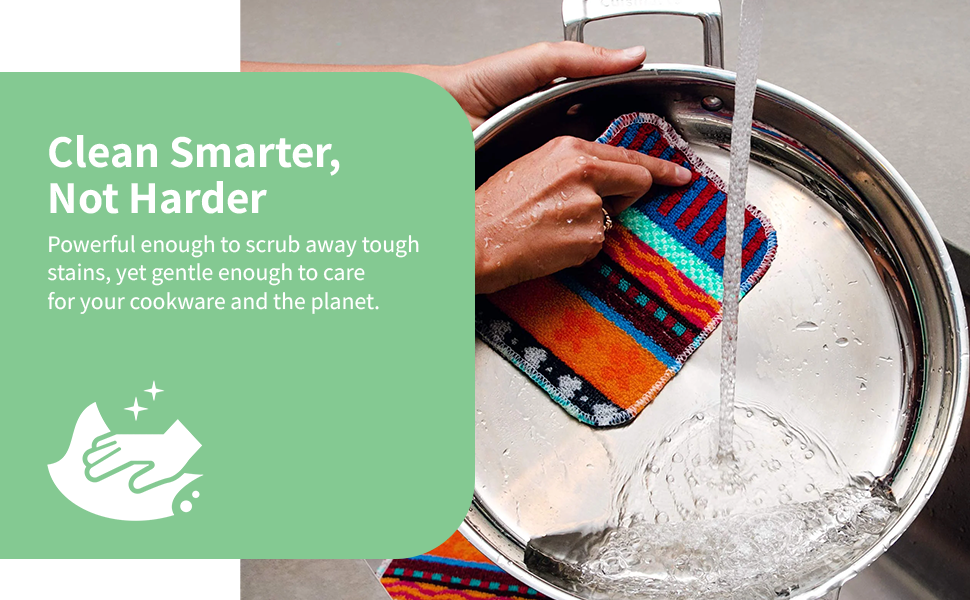 Set of 4 Premium Paperless Kitchen Dish Wash Scrubs – Sponge Scour Pads Made of 100% Natural Organic Fibers W/Non-Toxic Coat – Non-Scratch Surface – 5” x 6.5” – Ideal for Kitchen, Bathroom Cleaning