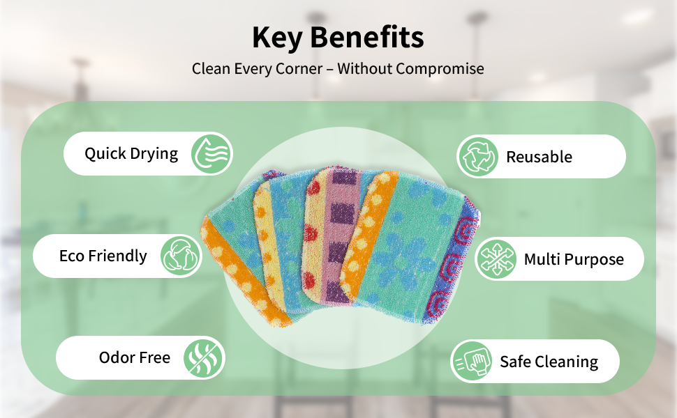 Set of 4 Premium Paperless Kitchen Dish Wash Scrubs – Sponge Scour Pads Made of 100% Natural Organic Fibers W/Non-Toxic Coat – Non-Scratch Surface – 5” x 6.5” – Ideal for Kitchen, Bathroom Cleaning