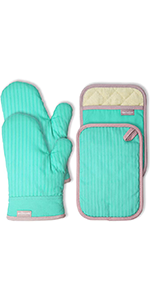 Oven Mitts and Pot Holders Set, Cooking Mitts, Heat Resistant Cooking Mitts and Pot Holders, Silicon Oven Gloves Set for Kitchen, Pure Cotton and Terrycloth Lining, Black, 4 Pcs Set