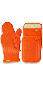 Oven Mitts and Pot Holders Set, Cooking Mitts, Heat Resistant Cooking Mitts and Pot Holders, Silicon Oven Gloves Set for Kitchen, Pure Cotton and Terrycloth Lining, Black, 4 Pcs Set