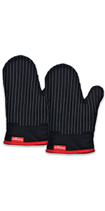 Oven Mitts and Pot Holders Set, Cooking Mitts, Heat Resistant Cooking Mitts and Pot Holders, Silicon Oven Gloves Set for Kitchen, Pure Cotton and Terrycloth Lining, Black, 4 Pcs Set