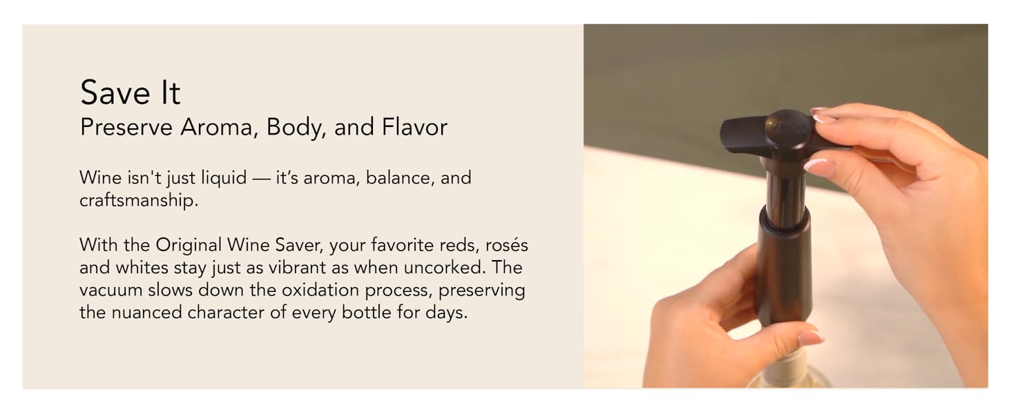 Vacu Vin Original Wine Saver with 4 Vacuum Bottle Stoppers – Black Wine Preserver Pump for Red or White Wine – Manual Air Remover System – Airtight Seal – Keep Wine Fresh Longer