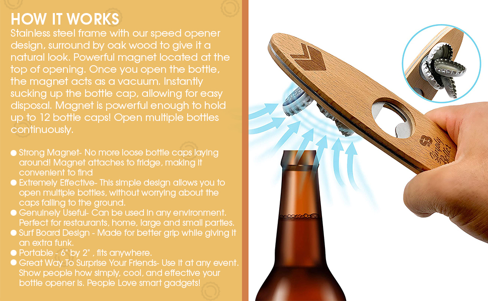 Magnetic Bottle Opener, Designed to Automatically Catch a Bottle Cap