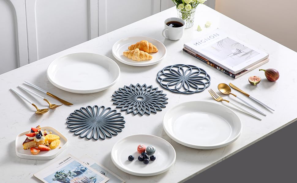 Set of 3 Silicone Trivet Mat - Non-Slip & Heat Resistant Modern Kitchen Hot Pads for Table & Countertop - Trivet for Hot Dishes, Turquoise