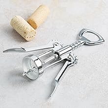 Cooking Light Premium Stainless Steel Wine, Professional and Portable Bottle Opener, All-in-One Winged Corkscrew, Black, Model:Wing Wine Opener