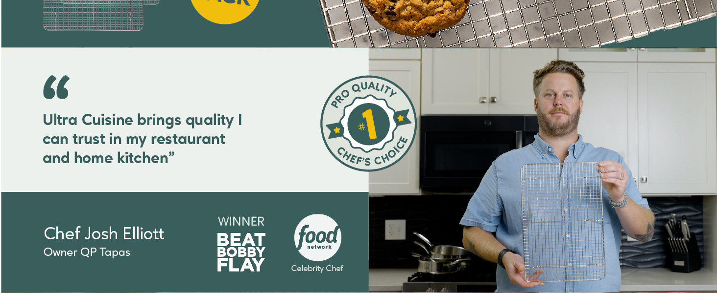 Ultra Cuisine Oven-Safe, Dishwasher-Safe 100% Stainless Steel Cooling and Baking Rack Set Heavy Duty Tight-Wire - 11.5 x 16.5-inch - Set of 2 - Half Sheet Pan Cooling Racks