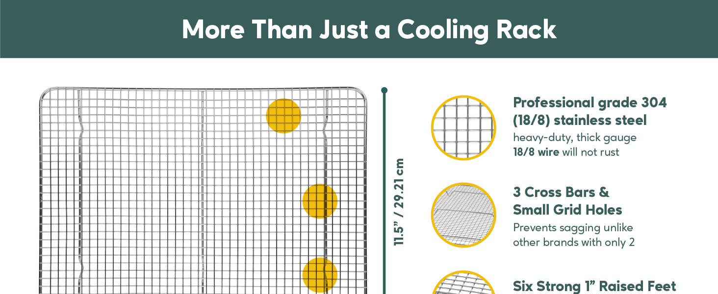 Ultra Cuisine Oven-Safe, Dishwasher-Safe 100% Stainless Steel Cooling and Baking Rack Set Heavy Duty Tight-Wire - 11.5 x 16.5-inch - Set of 2 - Half Sheet Pan Cooling Racks