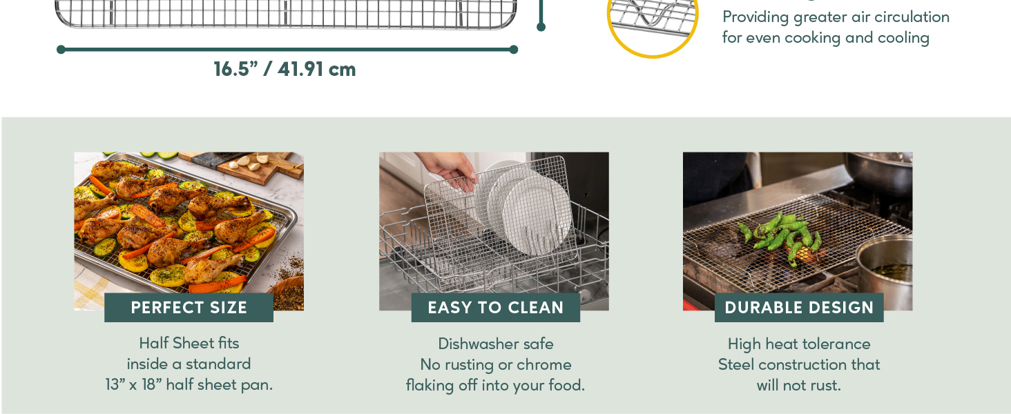 Ultra Cuisine Oven-Safe, Dishwasher-Safe 100% Stainless Steel Cooling and Baking Rack Set Heavy Duty Tight-Wire - 11.5 x 16.5-inch - Set of 2 - Half Sheet Pan Cooling Racks