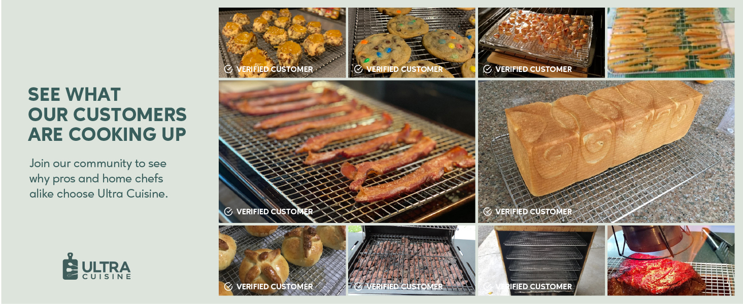 Ultra Cuisine Oven-Safe, Dishwasher-Safe 100% Stainless Steel Cooling and Baking Rack Set Heavy Duty Tight-Wire - 11.5 x 16.5-inch - Set of 2 - Half Sheet Pan Cooling Racks