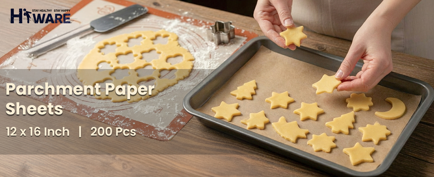 200 Pcs Parchment Paper Sheets, 12 x 16 Inch, Precut Non-Stick Parchment Sheets for Baking, Cooking, Grilling, Air Fryer and Steaming - Unbleached, Fit for Half Sheet Pans