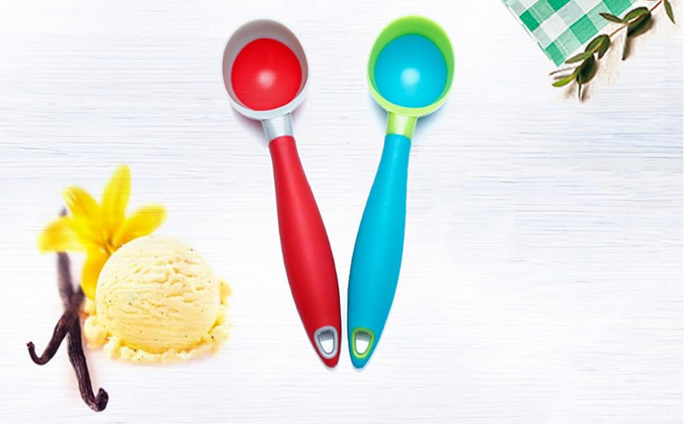 Ice Cream Scoop, 2PCS Nonstick Anti-Freeze Food grade PPR + rubber Ice Cream Scooper with the Hung Hole Design, Comfortable Handle, Dishwasher Safe,Ice Cream Scoops,