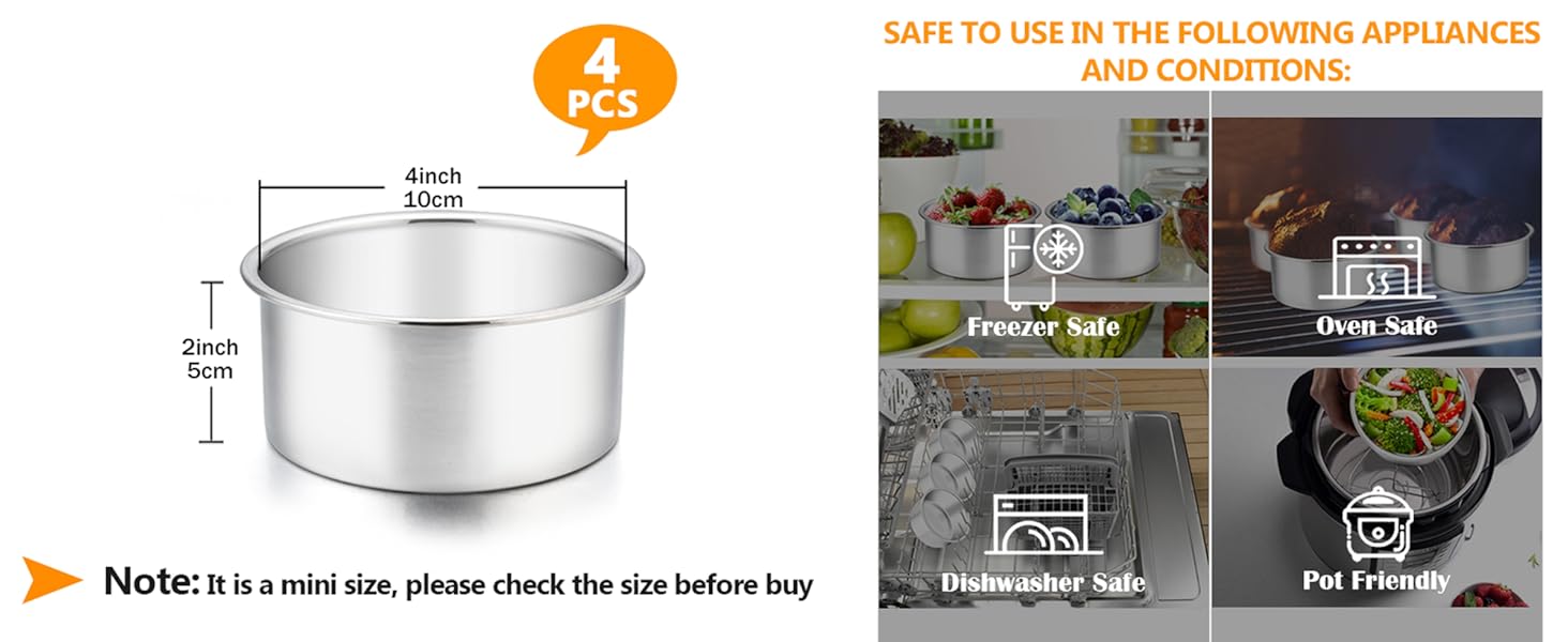P&P CHEF Cake Pan Set of 4, Stainless Steel Baking Round Cake Pans Tins Bakeware for Birthday Wedding, Leak-proof & Easy Clean, Mirror Finish & Easy Releasing, 4 Inch