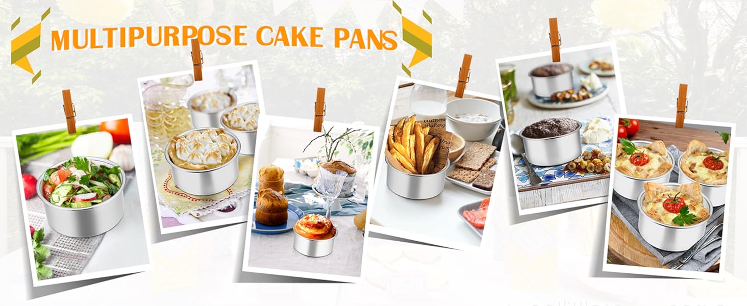 P&P CHEF Cake Pan Set of 4, Stainless Steel Baking Round Cake Pans Tins Bakeware for Birthday Wedding, Leak-proof & Easy Clean, Mirror Finish & Easy Releasing, 4 Inch