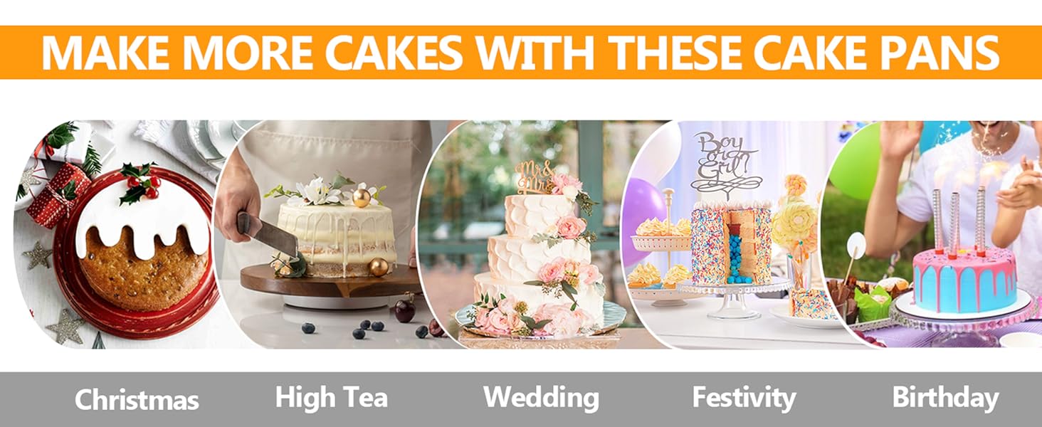 P&P CHEF Cake Pan Set of 4, Stainless Steel Baking Round Cake Pans Tins Bakeware for Birthday Wedding, Leak-proof & Easy Clean, Mirror Finish & Easy Releasing, 4 Inch