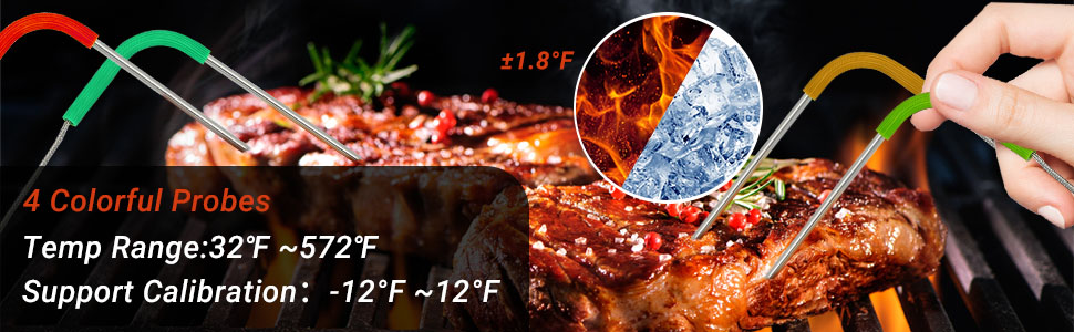 INKBIRD WiFi Meat Thermometer for Grilling, Unlimited Rang Rechargeable BBQ Thermometer APP Calibration, Temp Graph Mobile Notification, 4 Colorful Probes Food Thermometer for Pellet Smoker Oven
