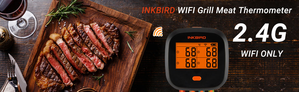 INKBIRD WiFi Meat Thermometer for Grilling, Unlimited Rang Rechargeable BBQ Thermometer APP Calibration, Temp Graph Mobile Notification, 4 Colorful Probes Food Thermometer for Pellet Smoker Oven