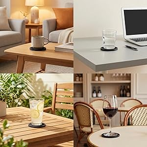 Absorbent Coasters for Drinks with Holder - 6packs, Silicone Coaster with Soft Felt Insert, Black (Coasters with Holder, Black)