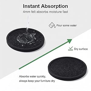 Absorbent Coasters for Drinks with Holder - 6packs, Silicone Coaster with Soft Felt Insert, Black (Coasters with Holder, Black)