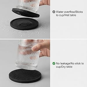 Absorbent Coasters for Drinks with Holder - 6packs, Silicone Coaster with Soft Felt Insert, Black (Coasters with Holder, Black)