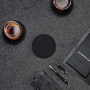 Absorbent Coasters for Drinks with Holder - 6packs, Silicone Coaster with Soft Felt Insert, Black (Coasters with Holder, Black)