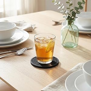 Absorbent Coasters for Drinks with Holder - 6packs, Silicone Coaster with Soft Felt Insert, Black (Coasters with Holder, Black)