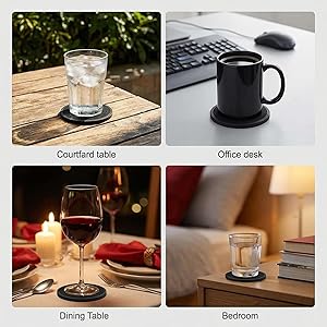 Absorbent Coasters for Drinks with Holder - 6packs, Silicone Coaster with Soft Felt Insert, Black (Coasters with Holder, Black)