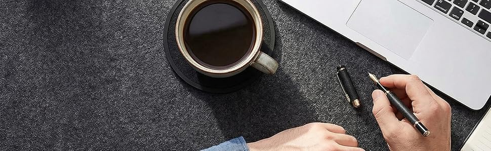 Absorbent Coasters for Drinks with Holder - 6packs, Silicone Coaster with Soft Felt Insert, Black (Coasters with Holder, Black)