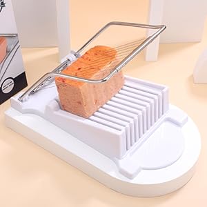 NVTED Slicer, Luncheon Meat Slicer Boiled Egg Fruit Soft Cheese Butter Slicers Cutter, Stainless Steel Wires, Cuts 10 Slices (White)