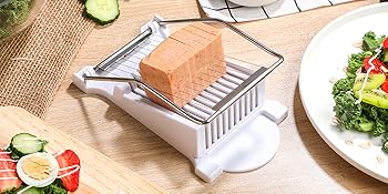 NVTED Slicer, Luncheon Meat Slicer Boiled Egg Fruit Soft Cheese Butter Slicers Cutter, Stainless Steel Wires, Cuts 10 Slices (White)