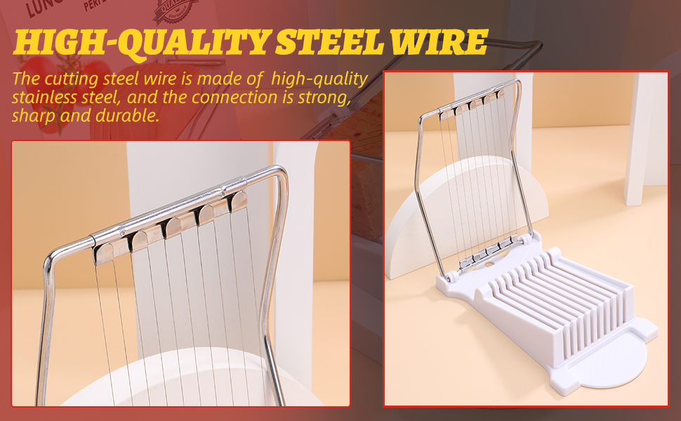 NVTED Slicer, Luncheon Meat Slicer Boiled Egg Fruit Soft Cheese Butter Slicers Cutter, Stainless Steel Wires, Cuts 10 Slices (White)