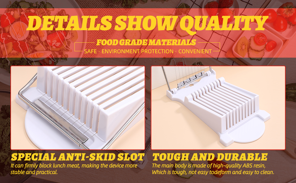 NVTED Slicer, Luncheon Meat Slicer Boiled Egg Fruit Soft Cheese Butter Slicers Cutter, Stainless Steel Wires, Cuts 10 Slices (White)