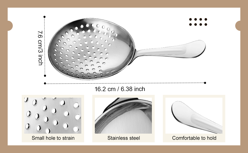 Boao 2 Pack Julep Strainers Stainless Steel Strainer Cocktail Spoon for Loose Tea Filter Practical Bar Colander Tool for Commercial Bar Use