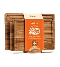 SMIRLY Wooden Cutting Boards For Kitchen Meal Prep & Serving - Bamboo Cutting Board Set with Holder, Charcuterie & Chopping Board, Wood Cutting Board Set, Kitchen Gadgets