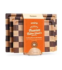 SMIRLY Wooden Cutting Boards For Kitchen Meal Prep & Serving - Bamboo Cutting Board Set with Holder, Charcuterie & Chopping Board, Wood Cutting Board Set, Kitchen Gadgets