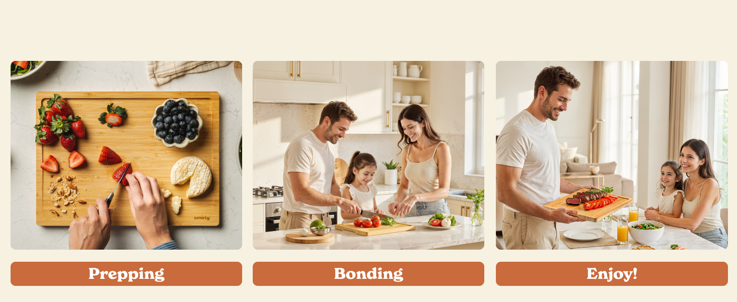 SMIRLY Wooden Cutting Boards For Kitchen Meal Prep & Serving - Bamboo Cutting Board Set with Holder, Charcuterie & Chopping Board, Wood Cutting Board Set, Kitchen Gadgets