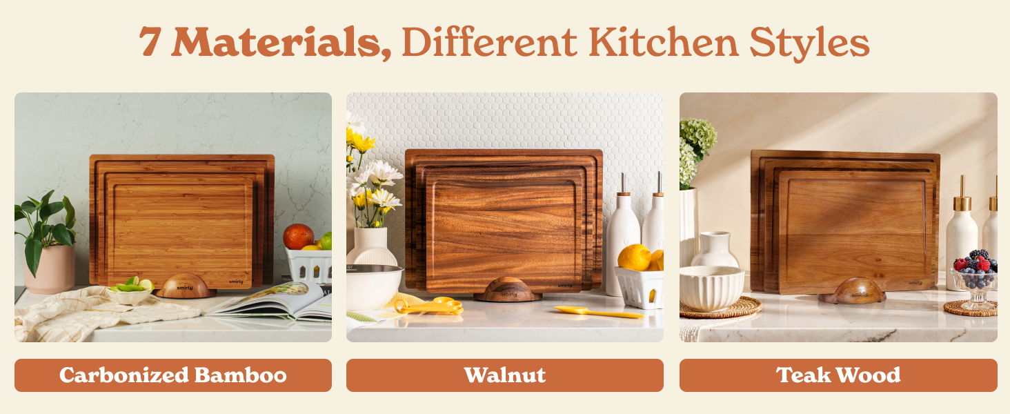 SMIRLY Wooden Cutting Boards For Kitchen Meal Prep & Serving - Bamboo Cutting Board Set with Holder, Charcuterie & Chopping Board, Wood Cutting Board Set, Kitchen Gadgets