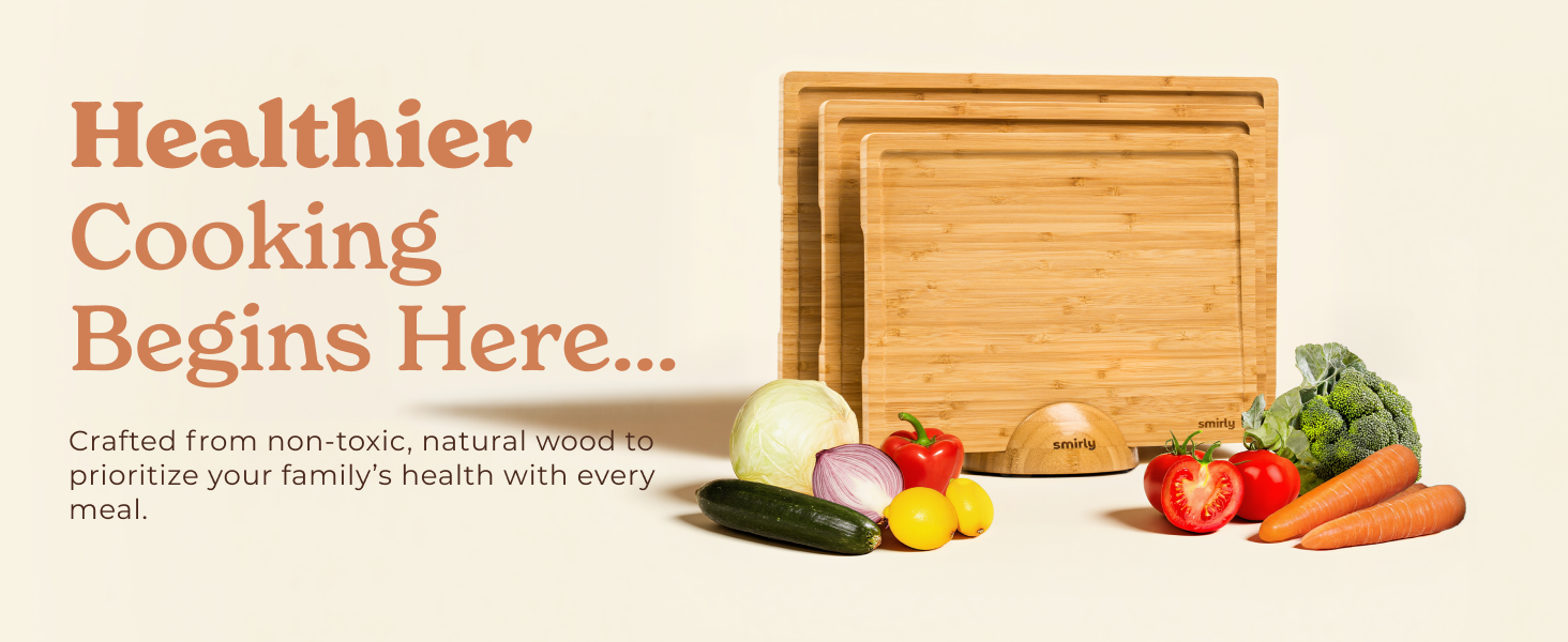SMIRLY Wooden Cutting Boards For Kitchen Meal Prep & Serving - Bamboo Cutting Board Set with Holder, Charcuterie & Chopping Board, Wood Cutting Board Set, Kitchen Gadgets
