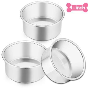 E-far 4 Inch Small Cake Pan Set of 3, Stainless Steel Mini Round Smash Cake Baking Pans, Non-Toxic & Healthy, Mirror Finish & Dishwasher Safe
