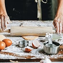 Wooden Rolling Pin 17.6 Inch with Rotating Ergonomic Handles – Classic Beech Wood Dough Roller for Baking Pizza, Pastry, Bread, and Cookies