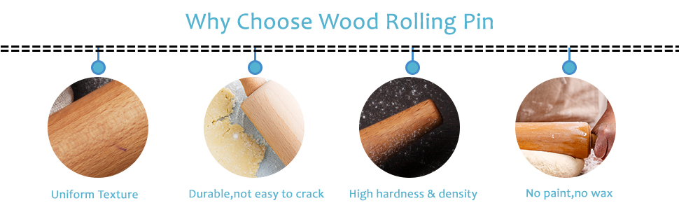 Wooden Rolling Pin 17.6 Inch with Rotating Ergonomic Handles – Classic Beech Wood Dough Roller for Baking Pizza, Pastry, Bread, and Cookies