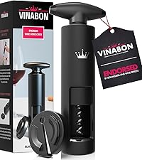 VINABON Vacuum Wine Stopper Set [Pack of 2] - Updated 2026 Preserves Freshness and Flavor for 15 Days. Improved One Pump Button Design, 100% Leak Proof Seal in Any Position. Includes WineGuide eBook