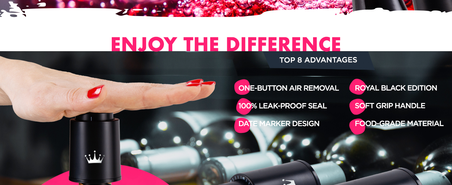 VINABON Vacuum Wine Stopper Set [Pack of 2] - Updated 2026 Preserves Freshness and Flavor for 15 Days. Improved One Pump Button Design, 100% Leak Proof Seal in Any Position. Includes WineGuide eBook