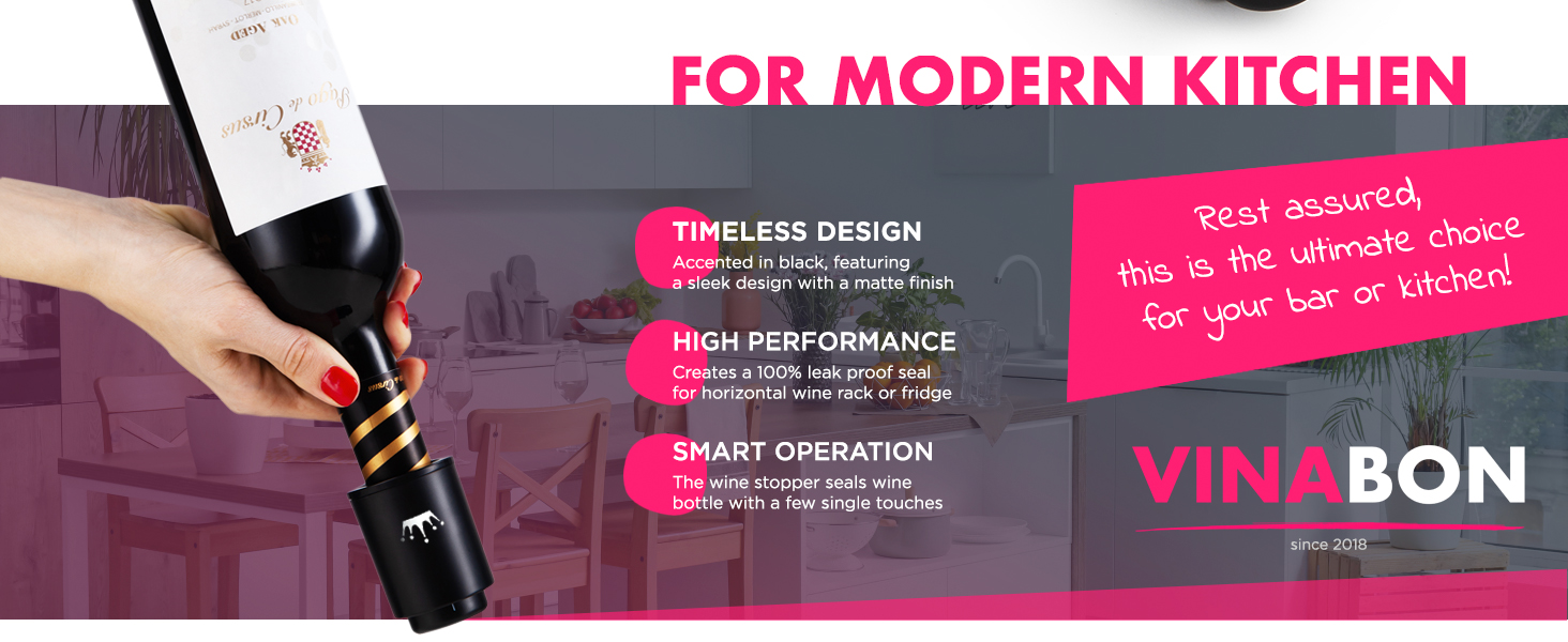 VINABON Vacuum Wine Stopper Set [Pack of 2] - Updated 2026 Preserves Freshness and Flavor for 15 Days. Improved One Pump Button Design, 100% Leak Proof Seal in Any Position. Includes WineGuide eBook