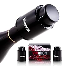VINABON Vacuum Wine Stopper Set [Pack of 2] - Updated 2026 Preserves Freshness and Flavor for 15 Days. Improved One Pump Button Design, 100% Leak Proof Seal in Any Position. Includes WineGuide eBook