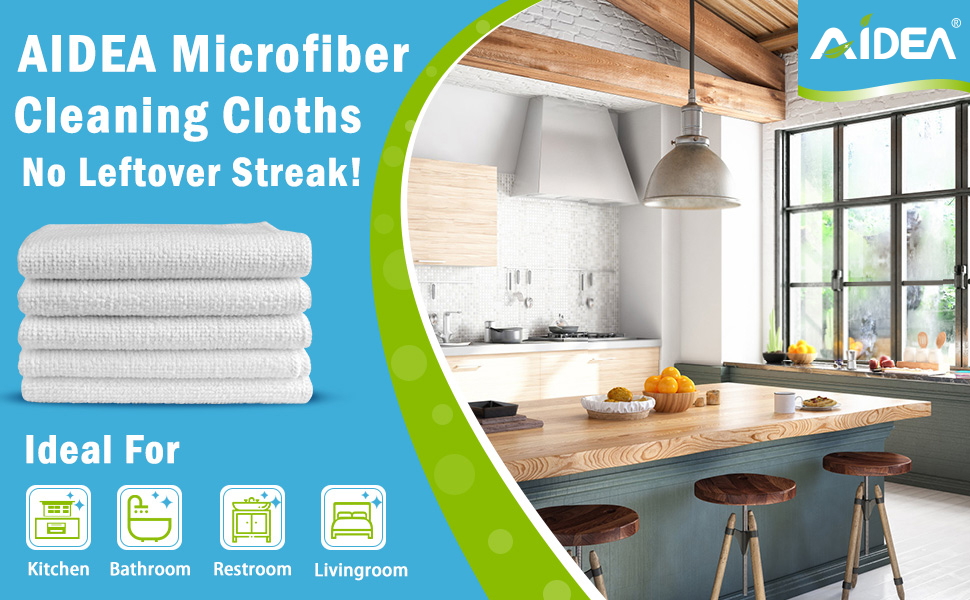 AIDEA Microfiber Cleaning Cloth White 50PK, Cleaning Rags, Lint Free Microfiber Towels, Kitchen Towels Dusting Cloth, Wash Cloths, Dish Rags White, 12