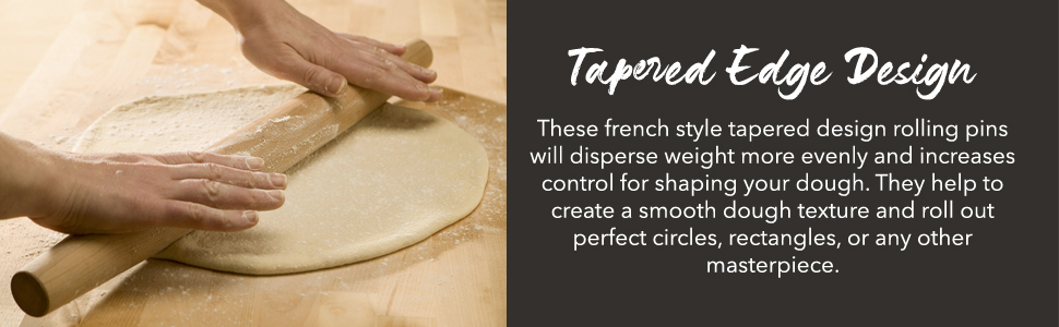 French Rolling Pin (17 Inches) –WoodenRoll Pin for Fondant, Pie Crust, Cookie, Pastry, Dough –Tapered Design & Smooth Construction - Essential Kitchen Utensil